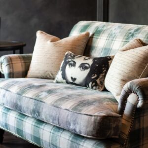Boho-Luxe Mixed-Texture Distressed Velvet & Plaid Loveseat - FOH-CBCK63