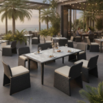 Black Resin Wicker Table & 8 Woven Armchairs