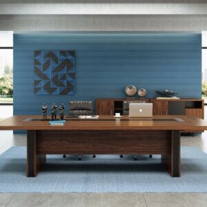 Luxury Rich Walnut & Obsidian Executive Boardroom Table - E 2836