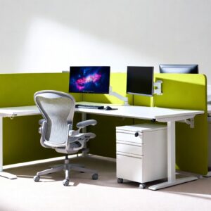 White & Lime Green 4-Way Modular L-Shape Cubicle Workstation - FOH-T3-2PM