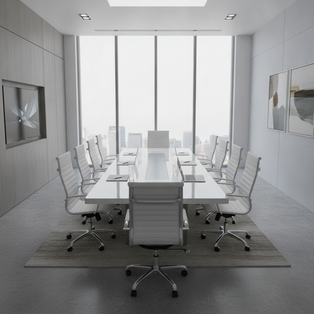 Enterprise 10-Foot Modern White High Glossy MDF Conference Table
