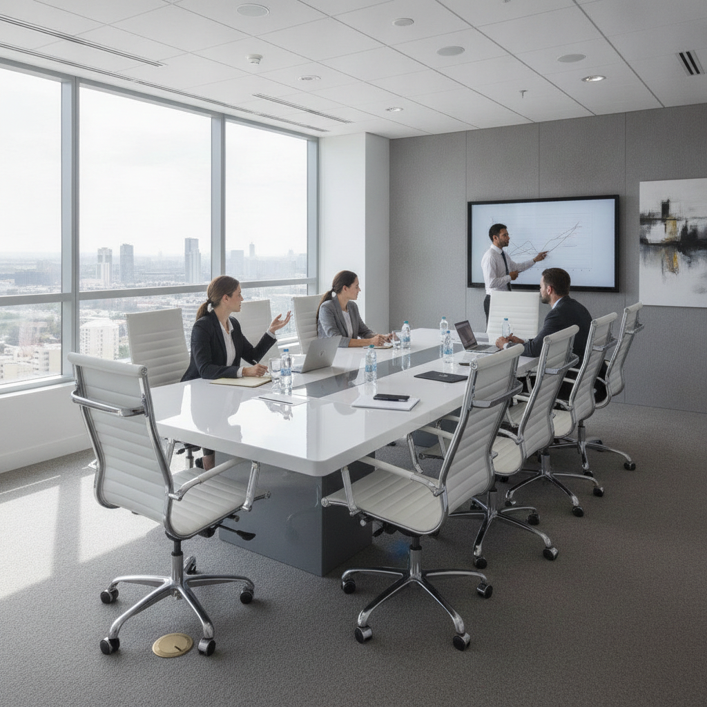 Enterprise 10-Foot Modern White High Glossy MDF Conference Table