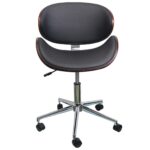 Walnut Bentwood Rolling Desk Chair with PU Leather Upholstery, Swivel and Height-Adjustable