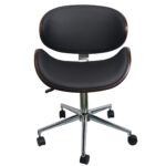 Walnut Bentwood Rolling Desk Chair with PU Leather Upholstery, Swivel and Height-Adjustable