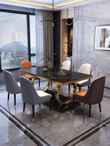 FOH-MSTT001 - Black Gold Modern Dining Set with Gold SS Base