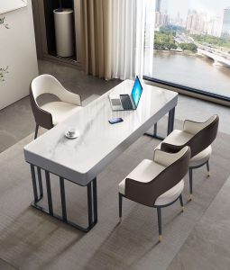 FOH-DS003 - Snow White Rectangular Marble like Table Top Dining Set