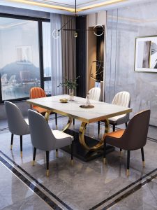 FOH-MSTT003 - Snow White Modern Dining Set with Gold SS Base
