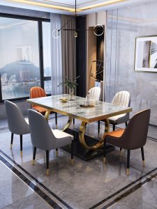 FOH-MSTT002 - Light Gray Modern Dining Set with Gold SS Base
