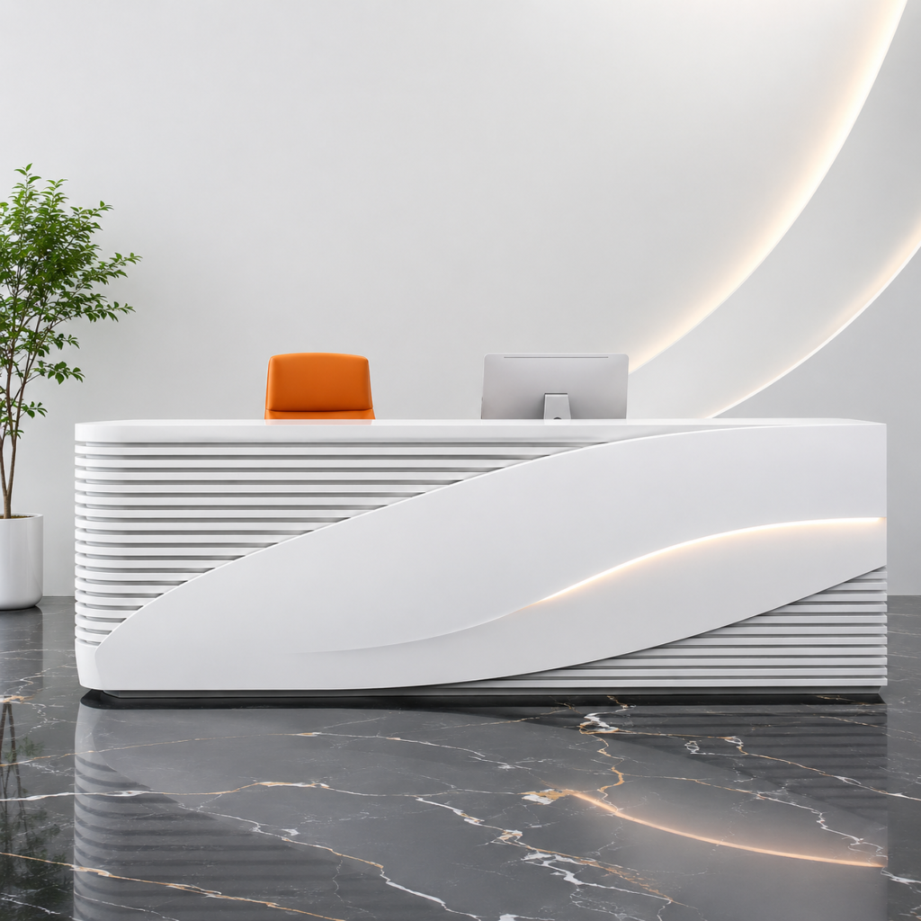 Serene Curved Biophilic Reception Desk - FH-RD0324 | Restaurant Furniture
