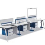 FOH-JM-PG28 modern office workspace with privacy baffle and also sneeze guard or counter guard