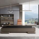 FOH-WW-PG01 - L Shaped Dark Executive Desk Panel Base different front view
