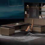FOH-WW-PG01 - L Shaped Dark Executive Desk Panel Base less brighter office setup