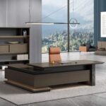 FOH-WW-PG01 - L Shaped Dark Executive Desk Panel Base full office setup