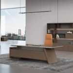 FOH-WW-PG01 - L Shaped Dark Manager Desk one side splayed Panel Base