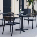 FOH-EASE-7 French Bistro PE Rattan Black Rope Teslin Outdoor Black arm dining chair in outdoor