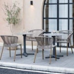 FOH-EASE-7 French Bistro PE Rattan Black Rope Teslin Outdoor Jute Color Dining Chair in outdoor