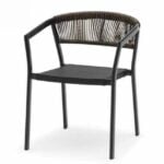 FOH-EASE-7 French Bistro PE Rattan Black Rope Teslin Outdoor Black Color Dining arm Chair