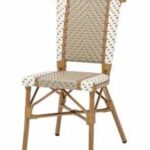 FOH-EASE-9 French Bistro PE Rattan Multi Color Rope Teslin Outdoor Dining Chair muddy, gray and white colored rope teslin