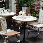 FOH-EASE-9 French Bistro PE Rattan Multi Color Rope Teslin Outdoor Dining Chair outdoor setup