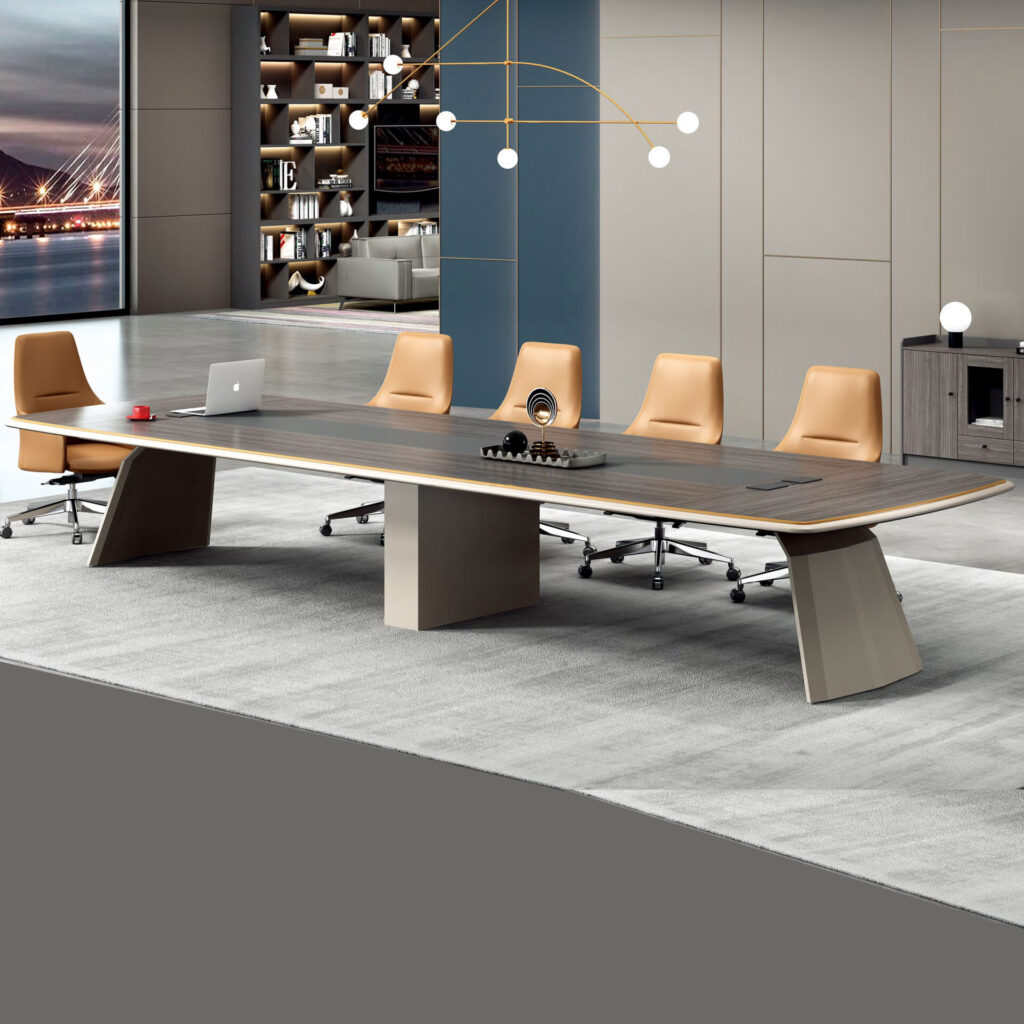 Purple Wood & Khaki Veneered Slant Panel & Block Legged Conference ...