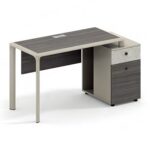 FOH-WW-PG56 - Purple Wood, Khaki, White Stone Pattern Metallic Legged Workstation Aquatic Baffle single seater
