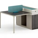 FOH-WW-PG57 - Purple Wood, Khaki, White Stone Pattern Metallic Legged Workstation Tall Drawers Section 2 seater