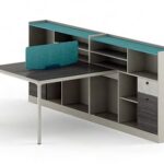 FOH-WW-PG57 - Purple Wood, Khaki, White Stone Pattern Metallic Legged Workstation Tall Drawers Section 2 seater large storage