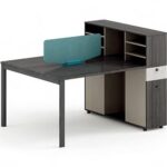 FOH-WW-PG57 - Purple Wood, Khaki, White Stone Pattern Metallic Legged Workstation Tall Drawers Section two seater tall storage