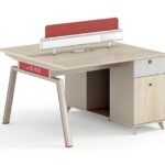 FOH-WW-PG61 – Camphor Wood Executive Workstation with Khaki & Red Baffles 2-seater