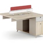 FOH-WW-PG61 – Camphor Wood Executive Workstation with Khaki & Red Baffles 2-seater without A shaped leg