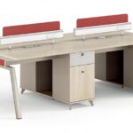 FOH-WW-PG61 – Camphor Wood Executive Workstation with Khaki & Red Baffles 4 seater