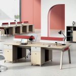 FOH-WW-PG61 – Camphor Wood Executive Workstation with Khaki & Red Baffles