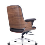 FOH-SOCJ25-005 Dorsal Veneered Black Leather Upholstered Executive Office Swivel Chair back view