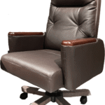 FOH-SOCM25-003 Reclining Executive Leather Office Chair with Wood Finish left side on view