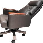 FOH-SOCM25-003 Reclining Executive Leather Office Chair with Wood Finish left side reclined view