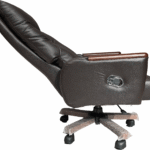 FOH-SOCM25-003 Reclining Executive Leather Office Chair with Wood Finish reclined right side view