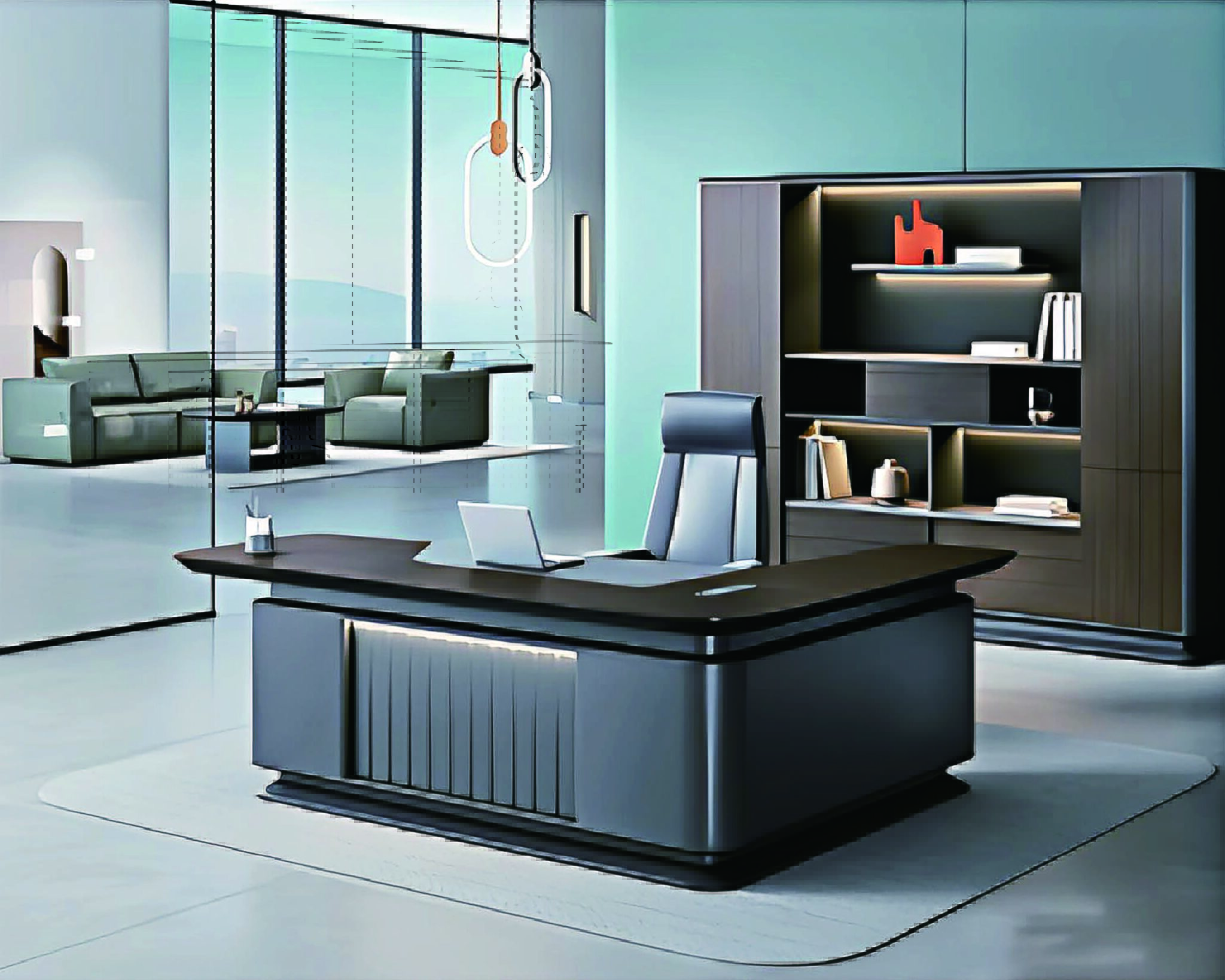 Desk Styler FH-ED-ODL03 Modern Style Solid Wood Executive Desk with L-Shape Luxury ...
