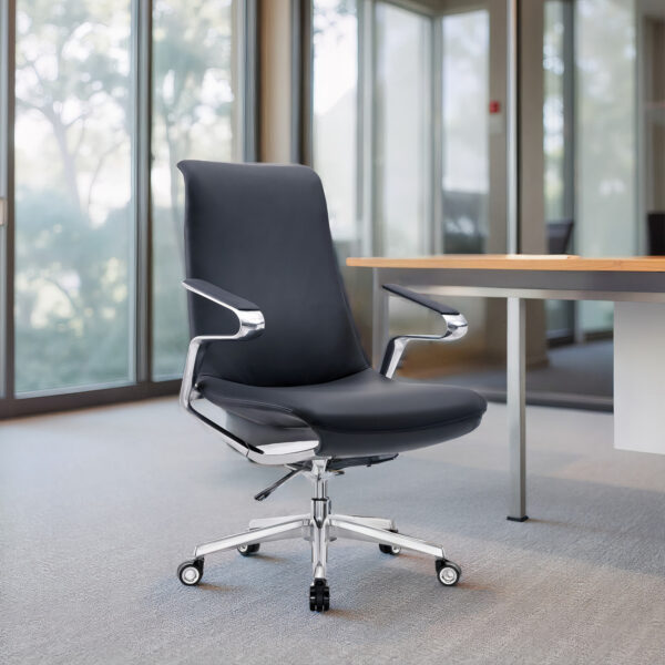 Lightweight Minimalist Low-Back Office Chair with Leather and Armrests ...