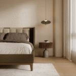 Green Wooden Bed for Villa, Apartment, Airbnb Bedroom - FOH-VABJ25-001 cropped view