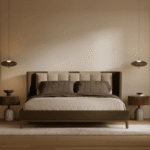 Green Wooden Bed for Villa, Apartment, Airbnb Bedroom - FOH-VABJ25-001 front view