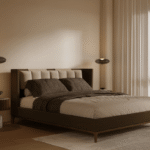 Green Wooden Bed for Villa, Apartment, Airbnb Bedroom - FOH-VABJ25-001 sideon view