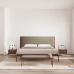 Olive Wooden Bed for Villa, Apartment, Airbnb Bedroom - FOH-VABJ25-002 full view