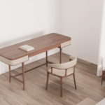 Olive Wooden Bed for Villa, Apartment, Airbnb Bedroom - FOH-VABJ25-002 writing desk
