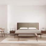 Olive Wooden Bed for Villa, Apartment, Airbnb Bedroom - FOH-VABJ25-002