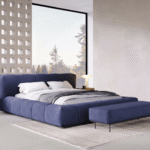 Blue Wooden Bed for Villa, Apartment, Airbnb Bedroom - FOH-VABJ25-003 full view