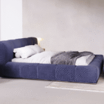 Blue Wooden Bed for Villa, Apartment, Airbnb Bedroom - FOH-VABJ25-003 side view