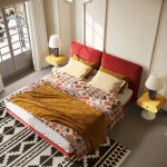 Red Wooden Multi Bed for Villa, Apartment, Airbnb Bedroom - FOH-VABJ25-004 top view