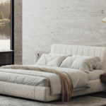 Wooden Light Bed for Villa, Apartment, Airbnb Bedroom - FOH-VABJ25-005 side view