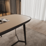 Wooden Tan Bed for Villa, Apartment, Airbnb Bedroom - FOH-VABJ25-006 desk view