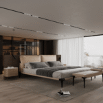 Classic Wooden Tan Color Bed for Villa, Apartment, Airbnb Bedroom – FOH-VABJ25-006